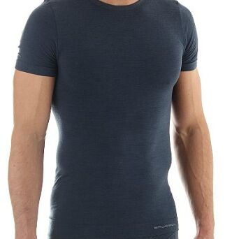 BRUBECK COMFORT WOOL Koszulka męska z krótkim rękawem ciemny jeans