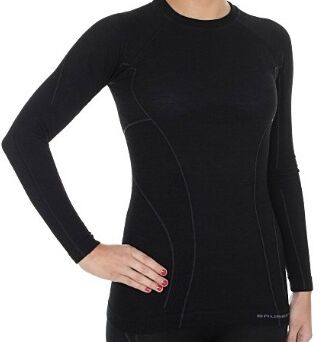 BRUBECK ACTIVE WOOL Koszulka damska długi rękaw czarna
