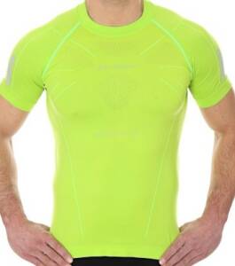 BRUBECK ATHLETIC Koszulka męska termoaktywna krótki rękaw neonowy zielony